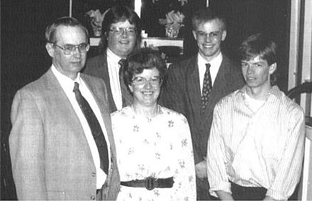 Mary and her late husband Edward with their sons (left to right) Carl, David, and Andrew, after Easter Services at the Winslow Congregational Church. This picture was taken in the early 1990’s.