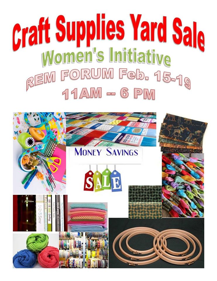 Women's Initiative Craft Supplies Yard Sale, REM Forum, 93 Main St, Downtown Waterville, ME, Feb 15-19, 2016, 11am-6pm